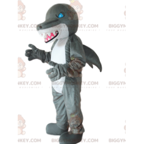 Disfraz de mascota BIGGYMONKEY™ de tiburón gris y blanco, con