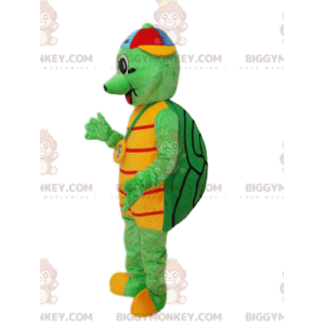 Grön sköldpadda BIGGYMONKEY™ maskotdräkt med flerfärgad mössa -