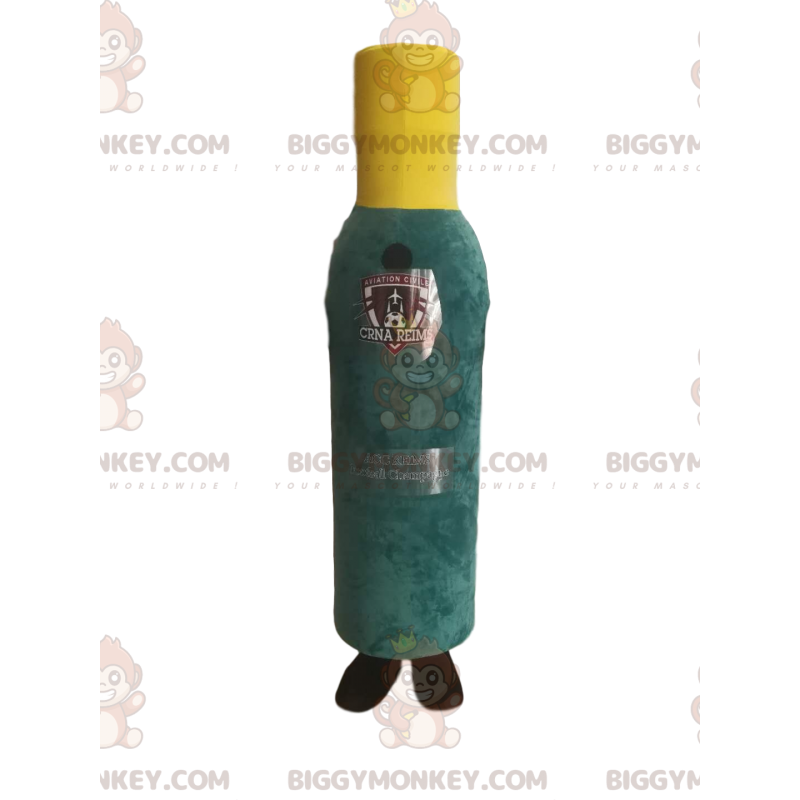 Vihreä ja keltainen pullo BIGGYMONKEY™ maskottiasu. pullo puku