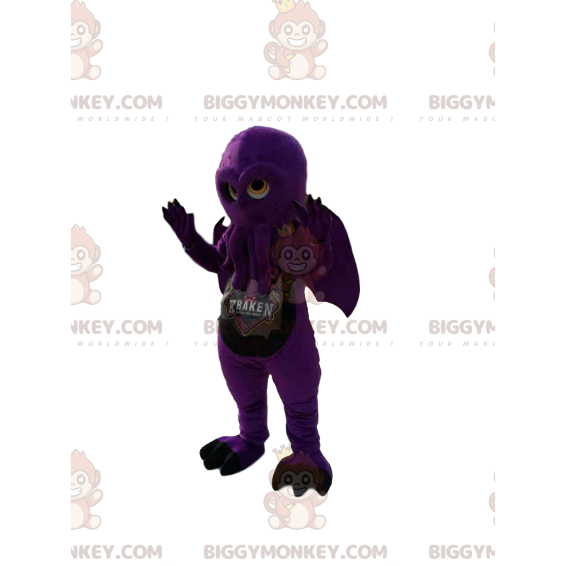 BIGGYMONKEY™ mascot costume of purple octopus with wings.