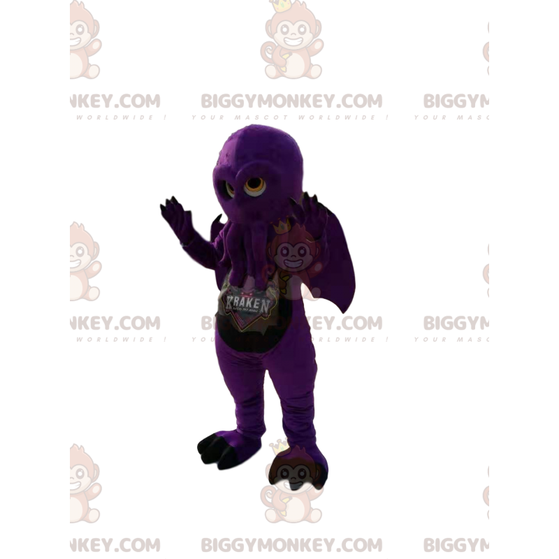 Kostým maskota BIGGYMONKEY™ fialové chobotnice s křídly. kostým