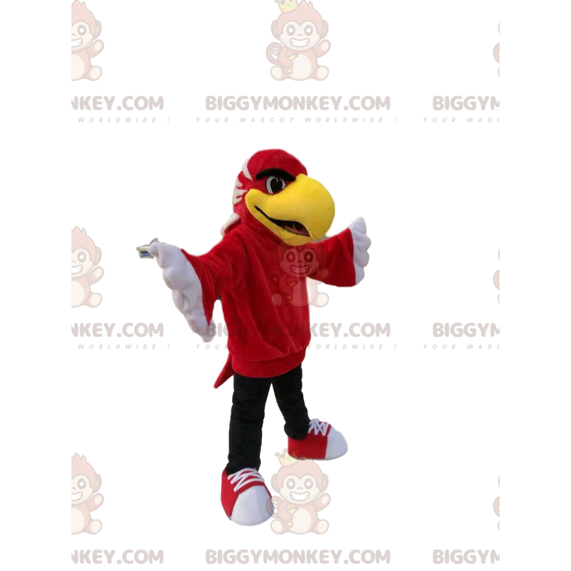 BIGGYMONKEY™ mascot costume of red eagle with a big yellow