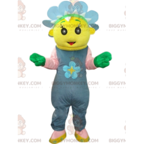 BIGGYMONKEY™ Mascot Costume Yellow Character with Blue Flower