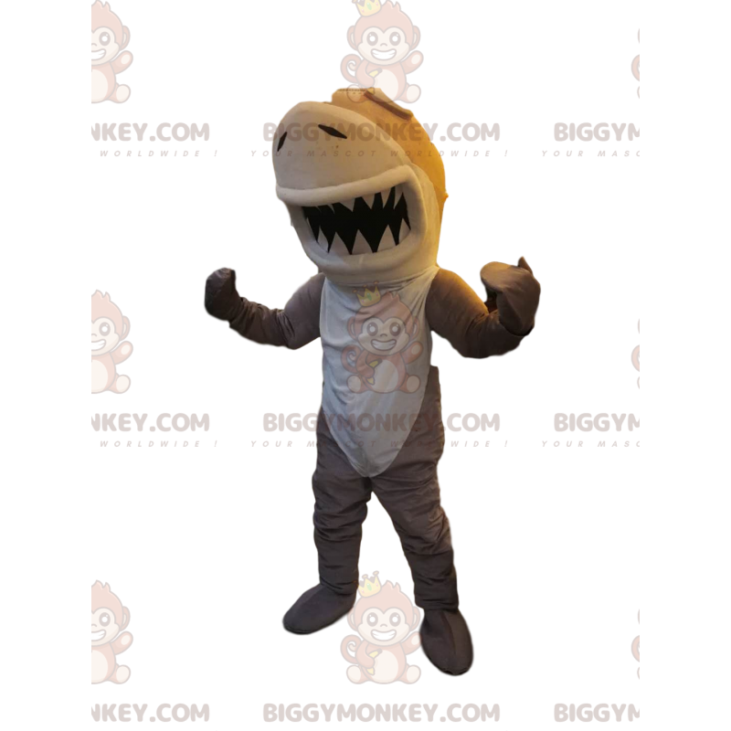 Costume de mascotte BIGGYMONKEY™ de requin beige et blanc.