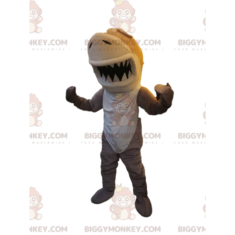 Tan og hvid haj BIGGYMONKEY™ maskotkostume. haj kostume -
