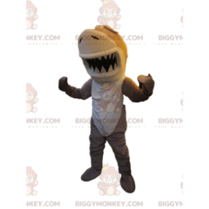 Costume de mascotte BIGGYMONKEY™ de requin beige et blanc.