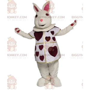 Fato de mascote BIGGYMONKEY™ de coelho branco com corações cor