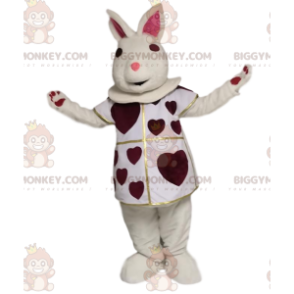 Fato de mascote BIGGYMONKEY™ de coelho branco com corações cor