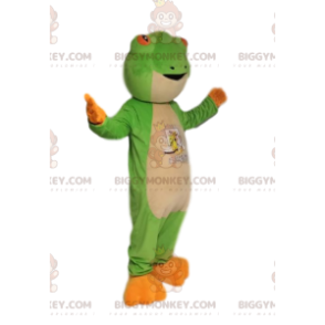 Costume da mascotte BIGGYMONKEY™ rana verde molto amichevole.