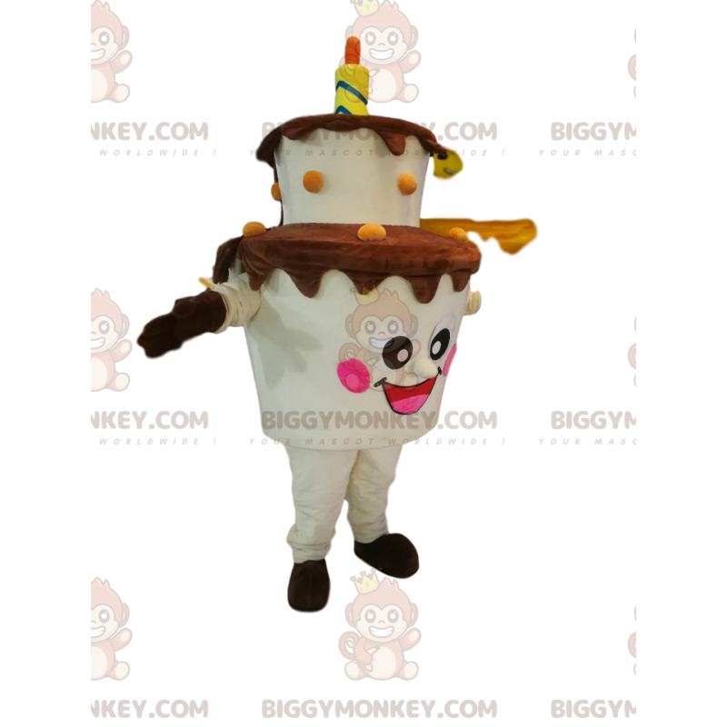 Kostým maskota BIGGYMONKEY™ dvoupatrový dort se svíčkou.