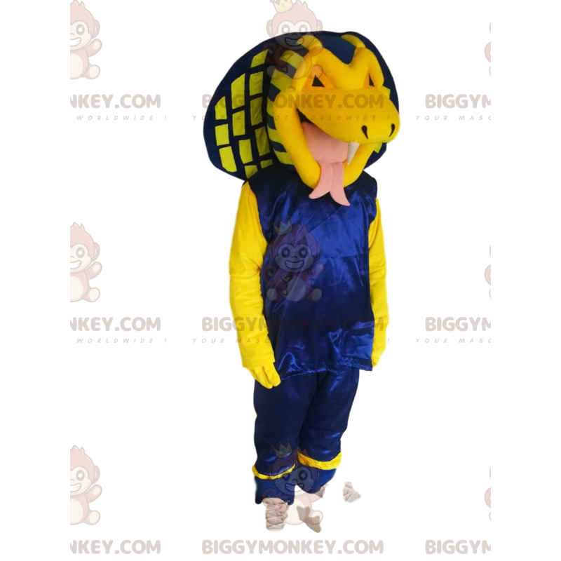 BIGGYMONKEY™ mascot costume of yellow cobra snake in blue