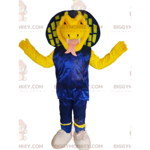 BIGGYMONKEY™ mascot costume of yellow cobra snake in blue