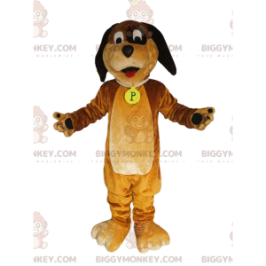 Rolig brun hund BIGGYMONKEY™ maskotdräkt. hunddräkt -