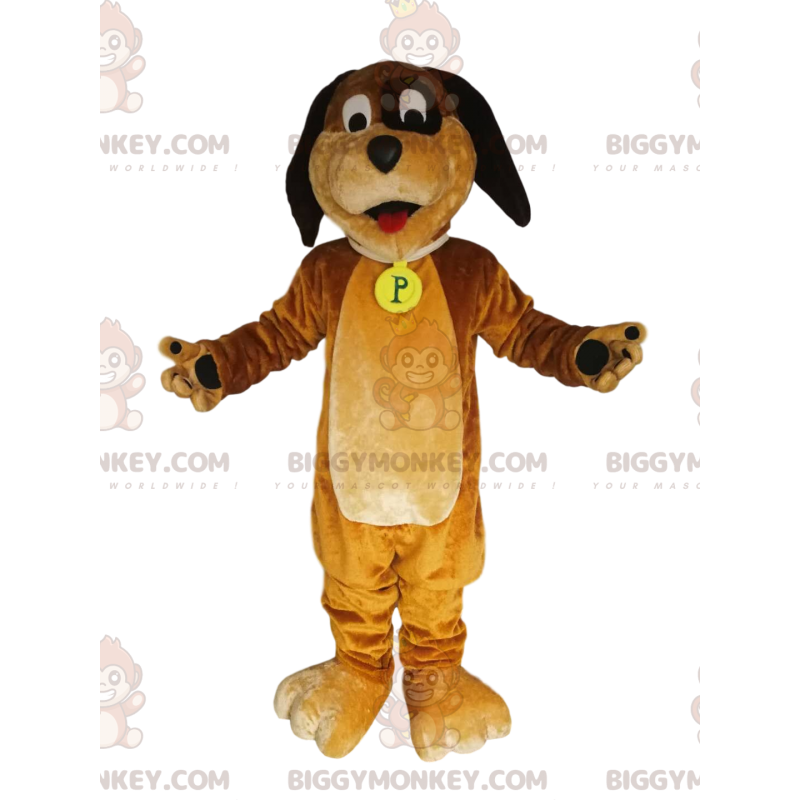 Costume de mascotte BIGGYMONKEY™ de chien marron rigolo.