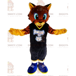 Costume de mascotte BIGGYMONKEY™ de chat marron avec un maillot