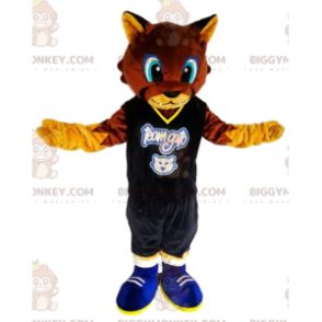 Costume de mascotte BIGGYMONKEY™ de chat marron avec un maillot