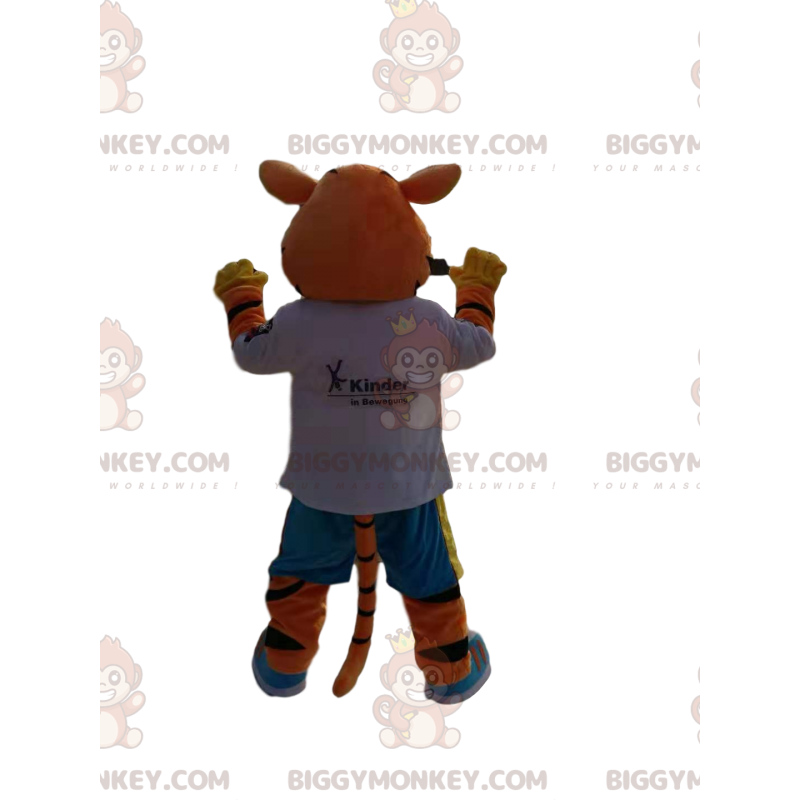 Funny tiger BIGGYMONKEY™ mascot costume, with blue jeans and