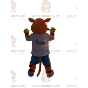 Costume de mascotte BIGGYMONKEY™ de tigre rigolo, avec un jeans