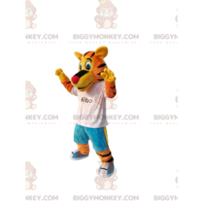 Divertente costume mascotte da tigre BIGGYMONKEY™, con blue