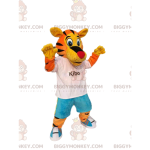 Traje de mascote de tigre engraçado BIGGYMONKEY™, com jeans