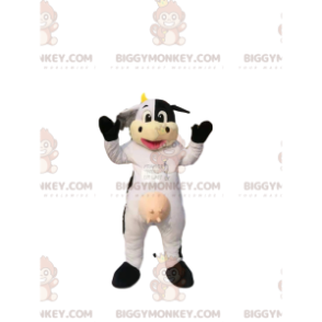 Traje de mascote BIGGYMONKEY™ de vaca branca e preta, com