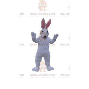Traje de mascote de aparência perversa de coelho branco