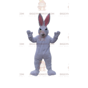 Traje de mascote de aparência perversa de coelho branco