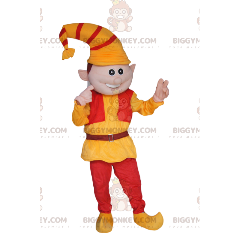 Costume de mascotte BIGGYMONKEY™ de lutin avec un chapeau jaune