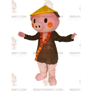 BIGGYMONKEY™ Costume da mascotte di maiale rosa con accappatoio