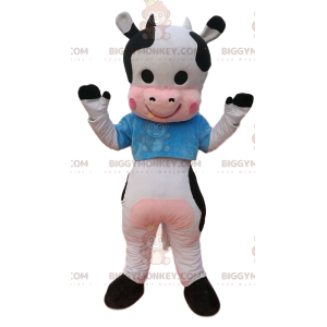 Traje de mascote BIGGYMONKEY™ Vaca preta e branca com camisa