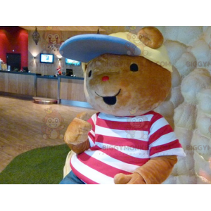 Καφέ teddy στολή μασκότ BIGGYMONKEY™ με t-shirt και καπέλο -