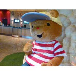 Brown teddy BIGGYMONKEY™ mascot costume with t-shirt and cap –