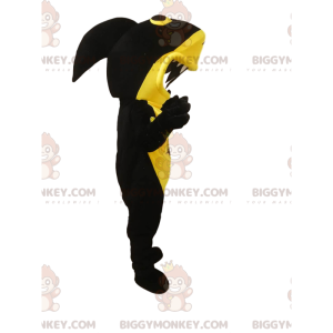 Traje de Mascote BIGGYMONKEY™ Tubarão Preto e Amarelo com