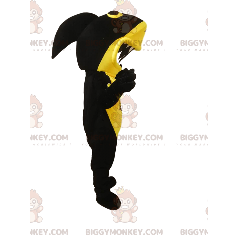 Traje de Mascote BIGGYMONKEY™ Tubarão Preto e Amarelo com