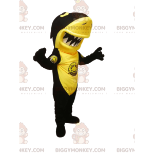 BIGGYMONKEY™ Costume da mascotte Squalo nero e giallo con