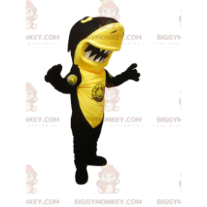 BIGGYMONKEY™ Mascot Costume Black and Yellow Shark with Huge