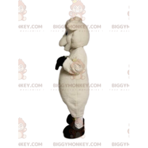 Costume de mascotte BIGGYMONKEY™ de mouton blanc très souriant.