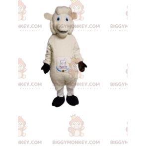 Very Smiling White Sheep BIGGYMONKEY™ Mascot Costume. sheep
