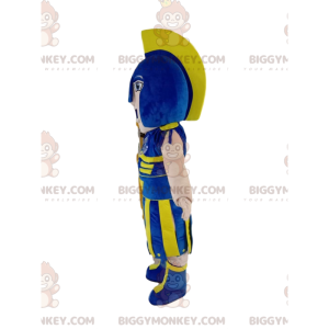 BIGGYMONKEY™ romersk soldatmaskotdräkt med blå och gul hjälm -