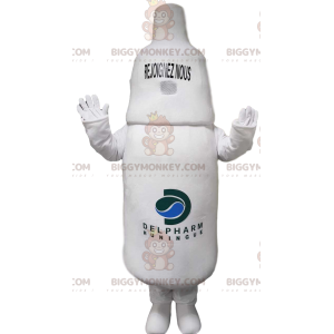 Costume de mascotte BIGGYMONKEY™ de bouteille blanche. Costume