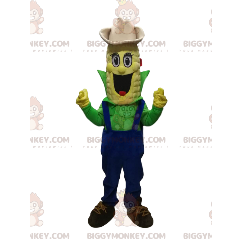 Cheerful Corn Cob BIGGYMONKEY™ Mascot Costume With Cowboy Hat –