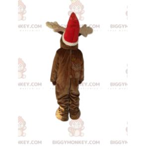 BIGGYMONKEY™ Reindeer Mascot Costume with Christmas Hat.