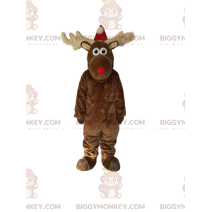 BIGGYMONKEY™ Reindeer Mascot Costume with Christmas Hat.