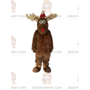 BIGGYMONKEY™ Reindeer Mascot Costume with Christmas Hat.