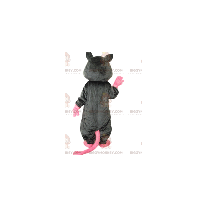 Bardzo wesoły kostium maskotki szaro-różowej myszki