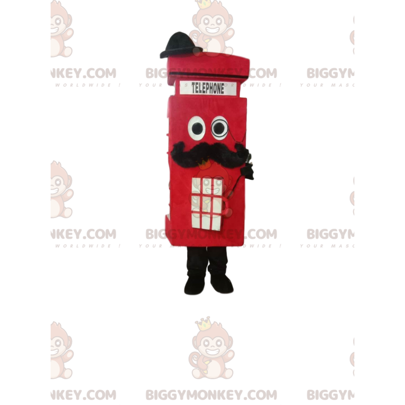 Red Phone Booth BIGGYMONKEY™ Mascot Costume with Black Mustache