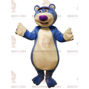 BIGGYMONKEY™ Maskottchenkostüm eines blauen Bären mit lila