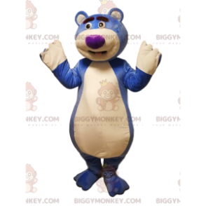 BIGGYMONKEY™ mascot costume of a blue bear with a purple