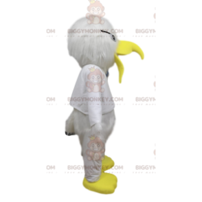 Kostium maskotki BIGGYMONKEY™ Biały ptak z zabawnym żółtym