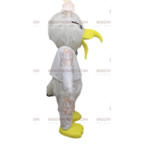 Traje de mascote BIGGYMONKEY™ pássaro branco com bico amarelo